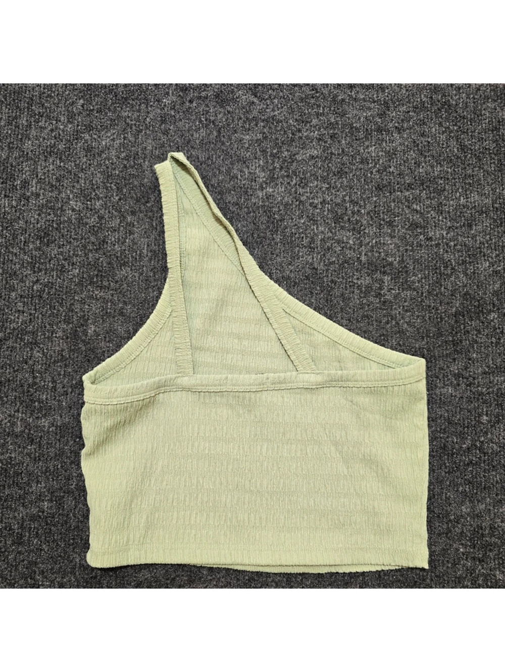 American Eagle One Shoulder Crop Top Medium M Sage Green Crinkle Textured Tank - Picture 2 of 5